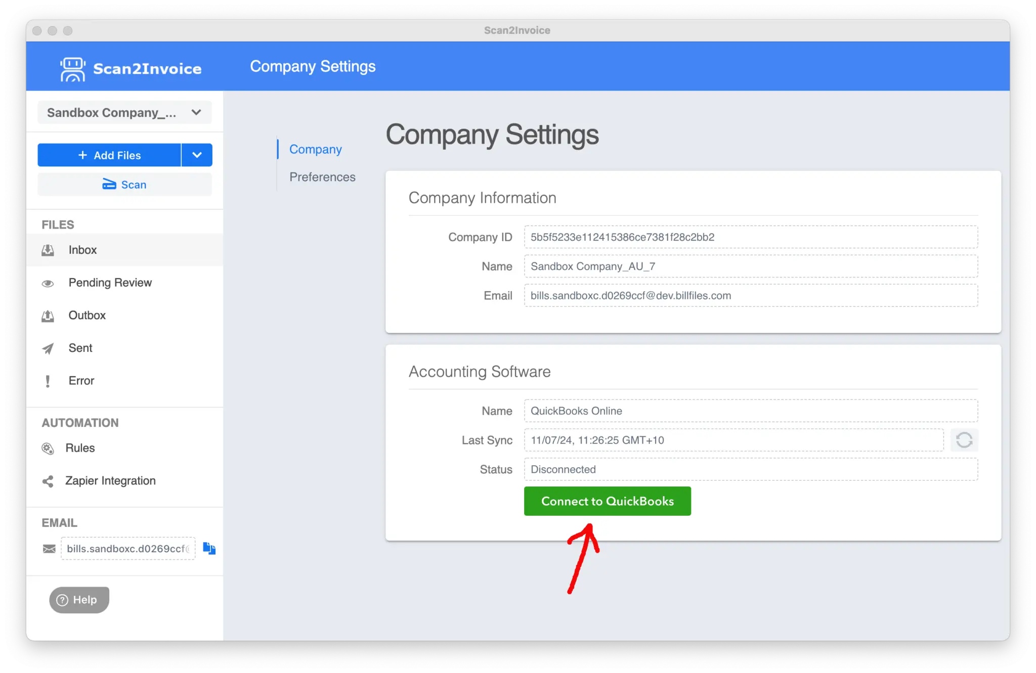 Connect to QuickBooks